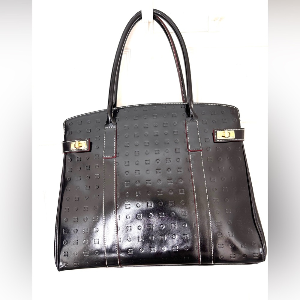 Arcadia Patent Leather Satchel Black with Red Trim